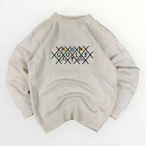 Vintage Knightsbridge Mens Knit Golf Embroidered Sweater Cream Pullover USA M